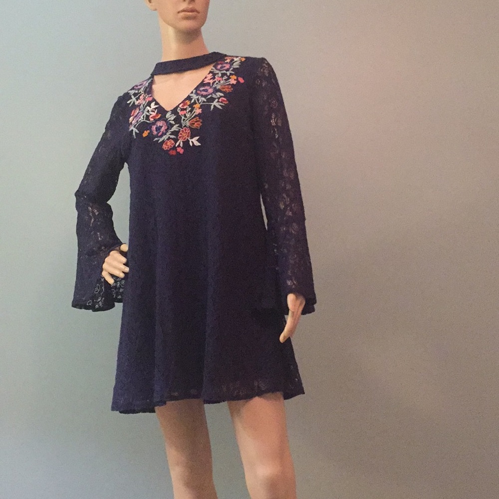 Navy long sleeve lace dress